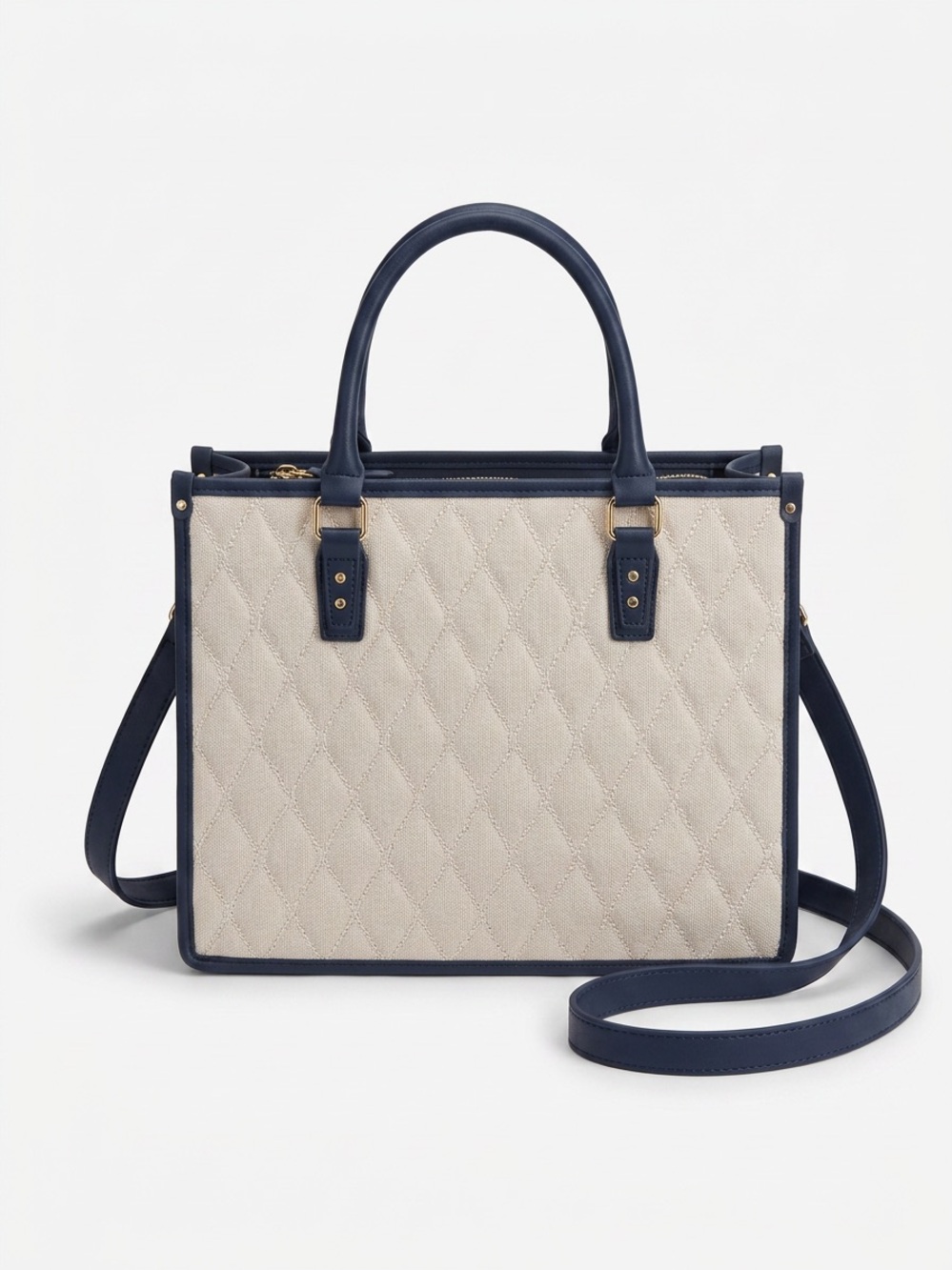 Betsey Johnson Cream Quilted Tote with Black Trim and Red Lobster Charm - Picture 2 of 5